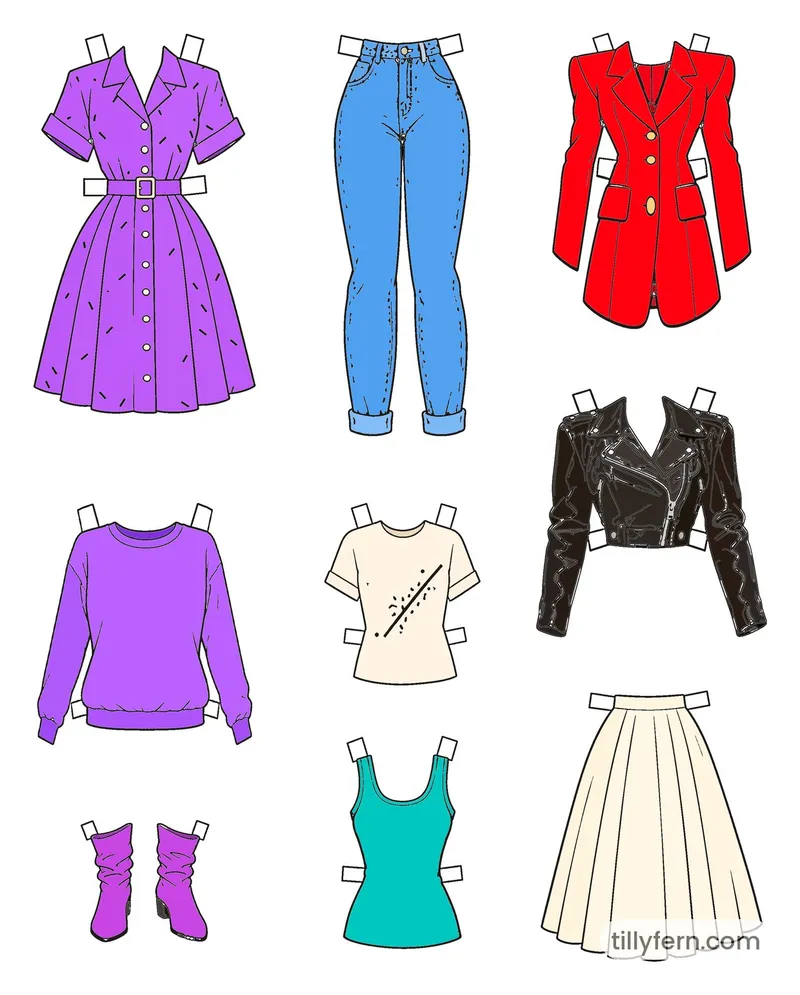 1980s Wardrobe — More Outfits — colored example of the coloring page in bright colors
