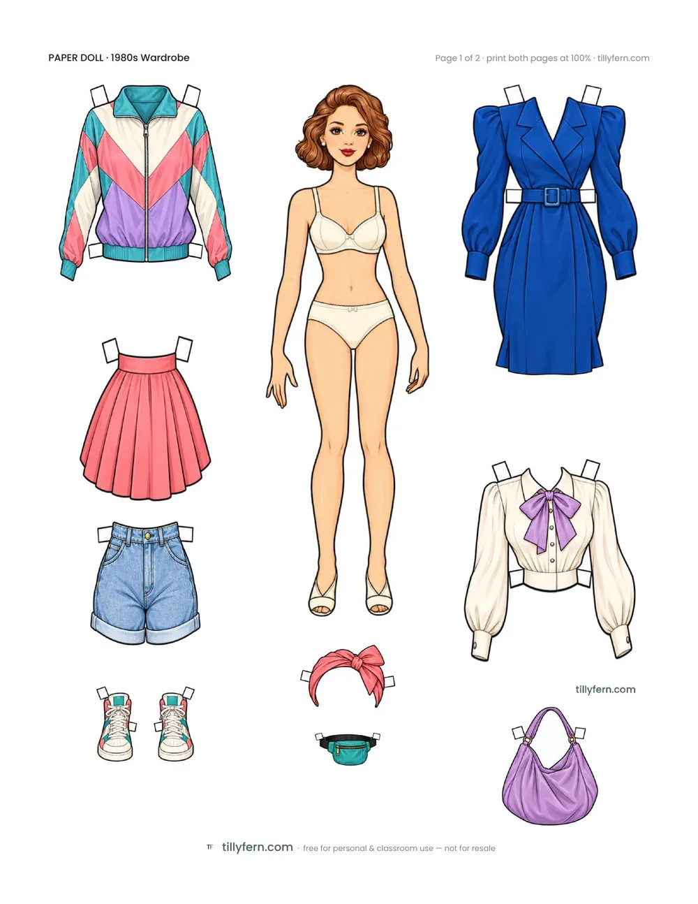 1980s Wardrobe — free printable paper doll paper doll with clothes, page 1 of 2
