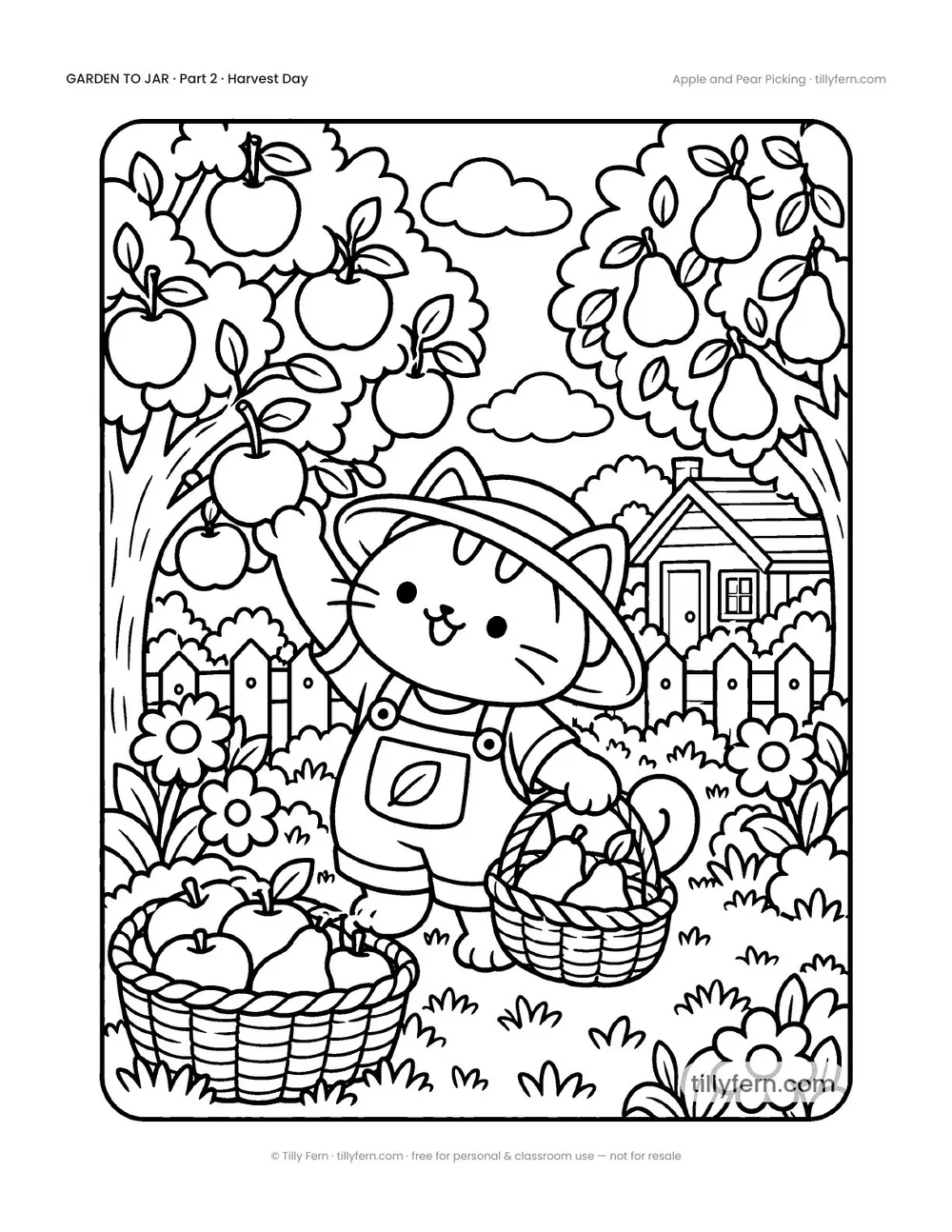 Apple and Pear Picking — free garden coloring page from Garden to Jar
