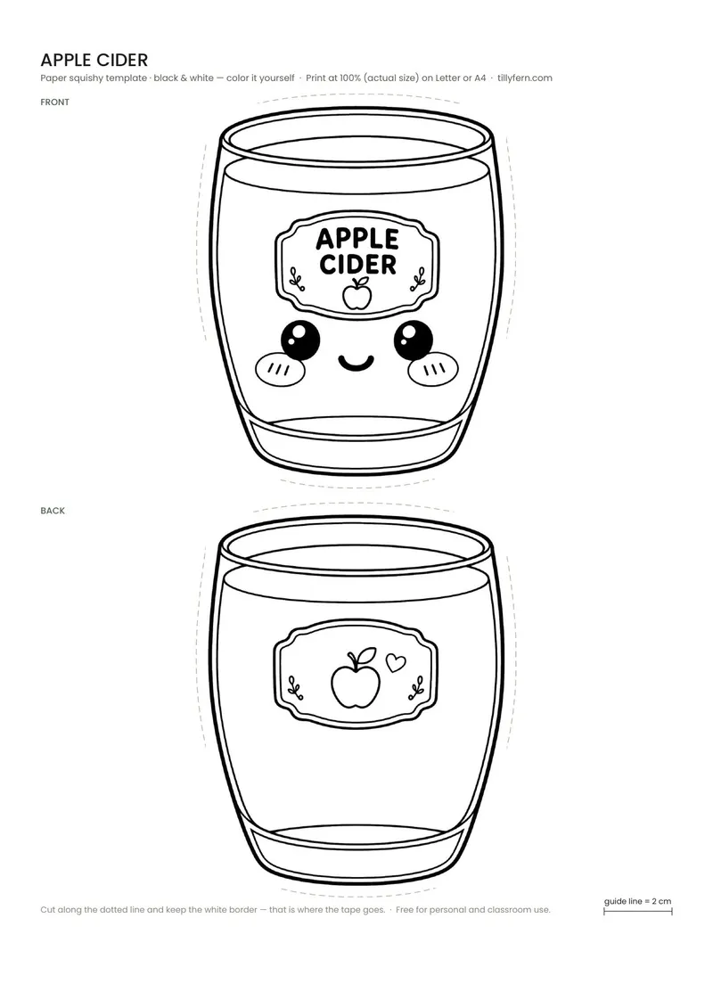 Apple Cider — black and white paper squishy template to color in