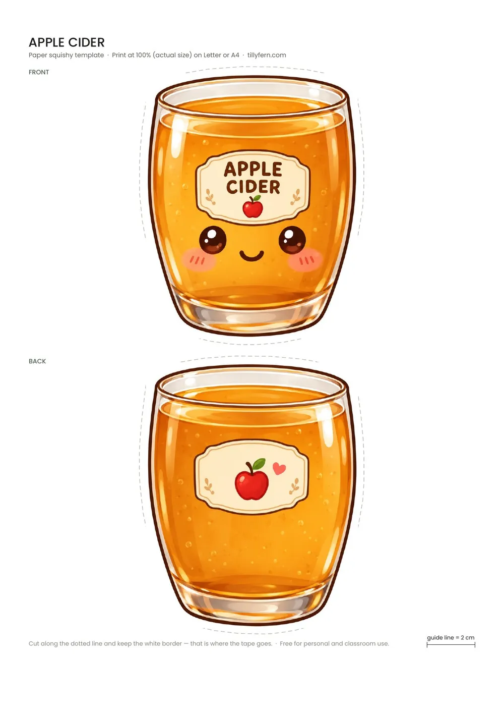 Apple Cider — free printable paper squishy from Fall Paper Squishy Templates