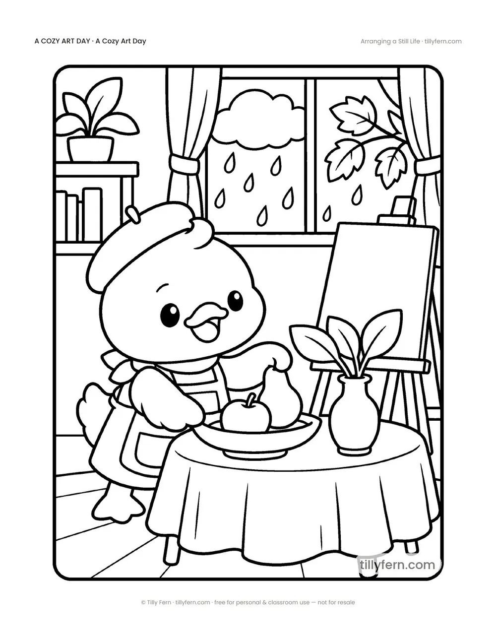 Arranging a Still Life — free rainy day coloring page from A Cozy Art Day