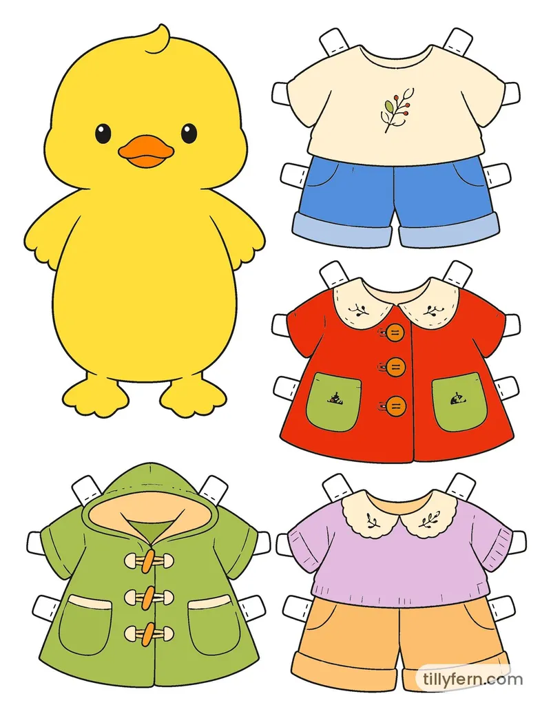 Autumn Wardrobe — Duck & Outfits — colored example of the coloring page in bright colors