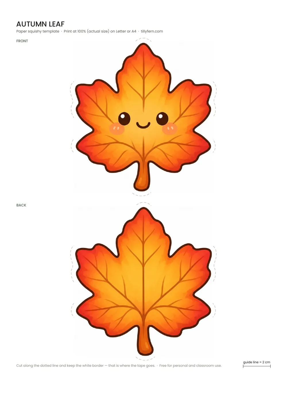 Autumn Leaf — free printable paper squishy from Fall Paper Squishy Templates