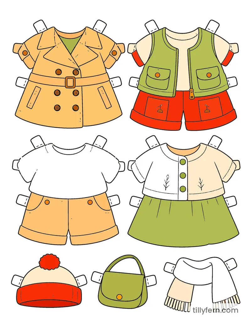 Autumn Wardrobe — More Outfits — colored example of the coloring page in bright colors