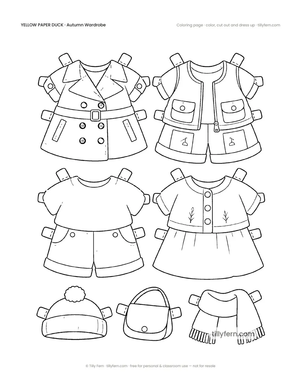 Autumn Wardrobe — More Outfits — free printable yellow paper duck coloring page