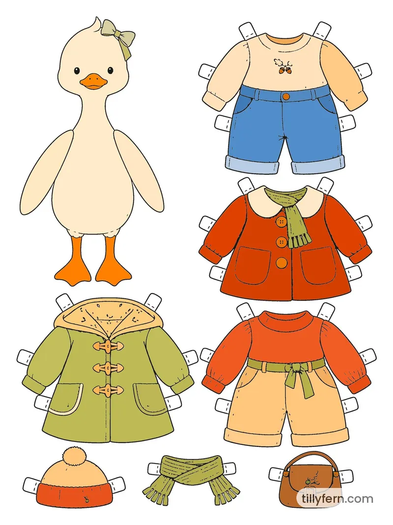Autumn Sweater Wardrobe — Duck & Outfits — colored example of the coloring page in bright colors