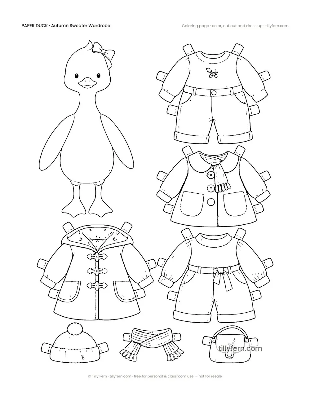 Autumn Sweater Wardrobe — Duck & Outfits — free printable paper duck coloring page