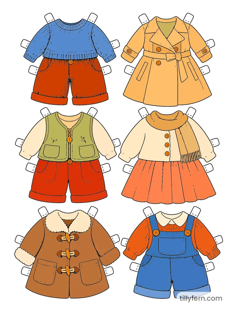 Autumn Sweater Wardrobe — More Outfits — colored example of the coloring page in bright colors
