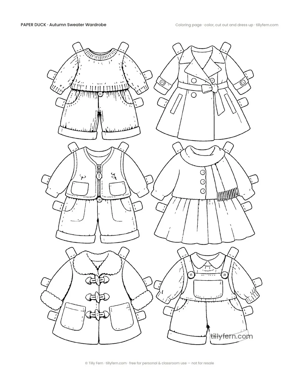 Autumn Sweater Wardrobe — More Outfits — free printable paper duck coloring page