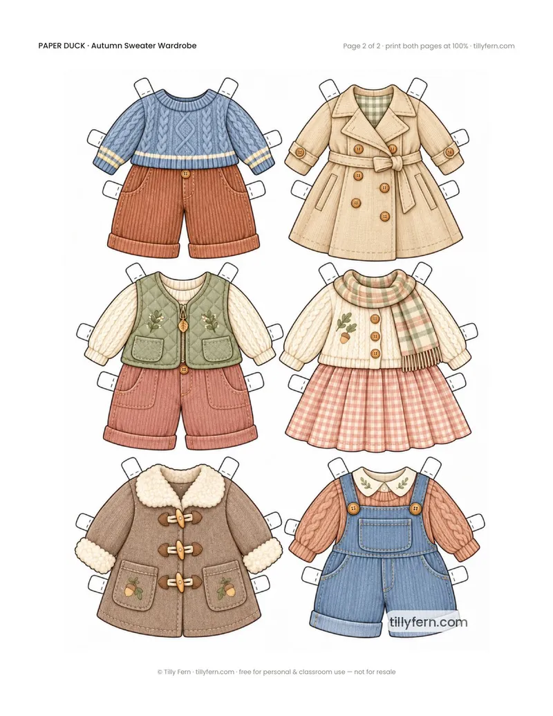 Autumn Sweater Wardrobe — page 2: more printable paper doll clothes