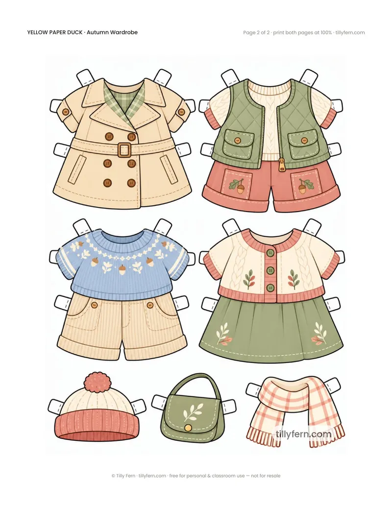 Autumn Wardrobe — page 2: more printable paper doll clothes