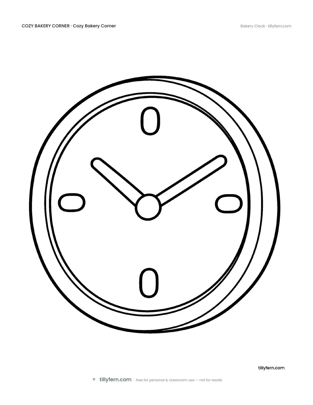 Bakery Clock — free bakery corner coloring page from Cozy Bakery Corner