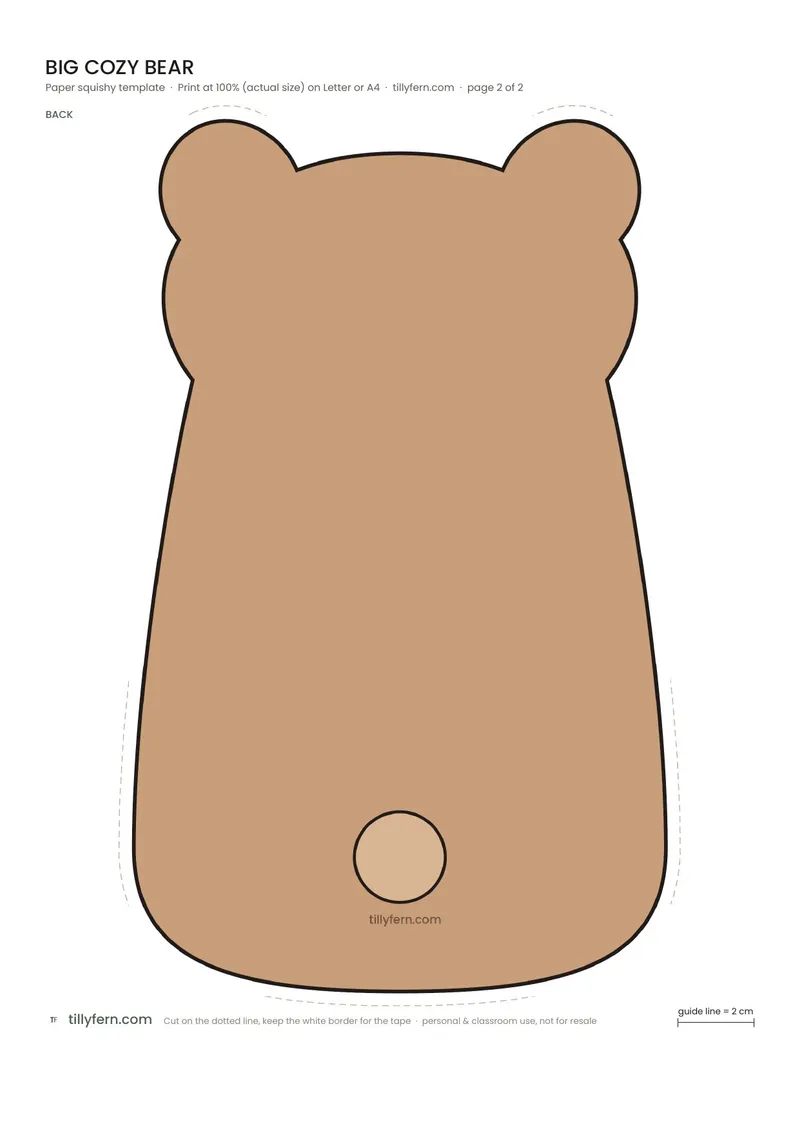 Big Cozy Bear — page 2: the back of the paper squishy template