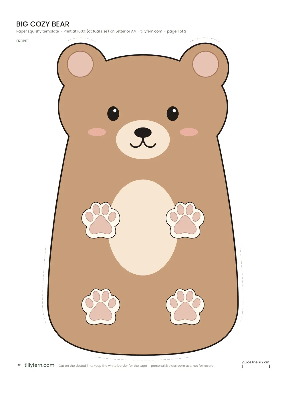 Big Cozy Bear — free printable paper squishy from Big Paper Squishy Templates: 5 Cozy Animals