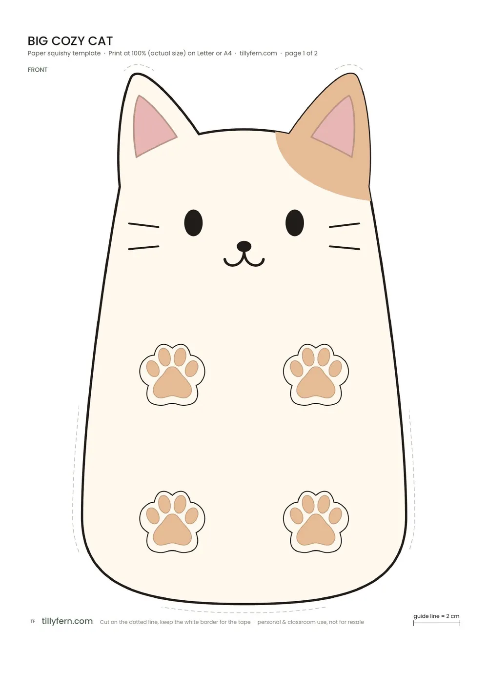 Big Cozy Cat — free printable paper squishy from Big Paper Squishy Templates: 5 Cozy Animals