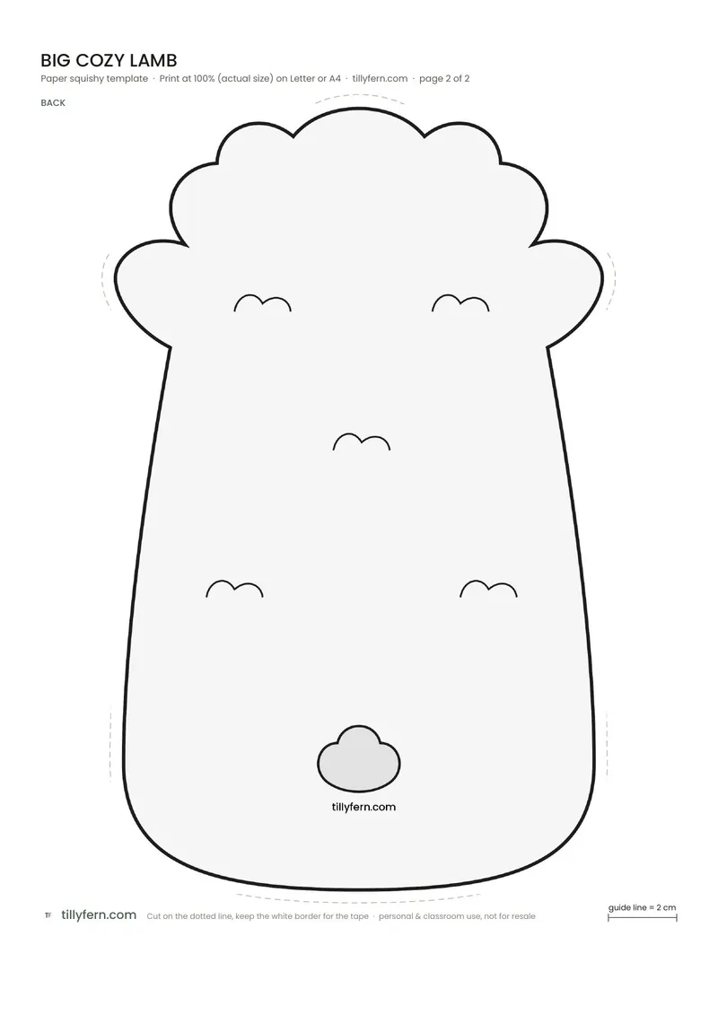 Big Cozy Lamb — page 2: the back of the paper squishy template