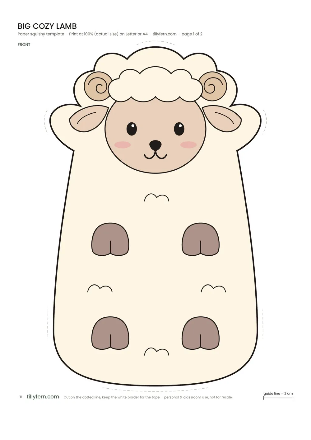 Big Cozy Lamb — free printable paper squishy from Big Paper Squishy Templates: 5 Cozy Animals