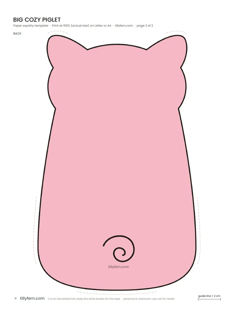 Big Cozy Piglet — page 2: the back of the paper squishy template