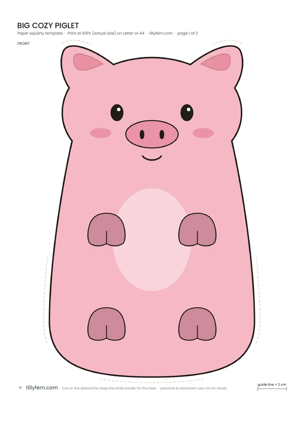 Big Cozy Piglet — free printable paper squishy from Big Paper Squishy Templates: 5 Cozy Animals