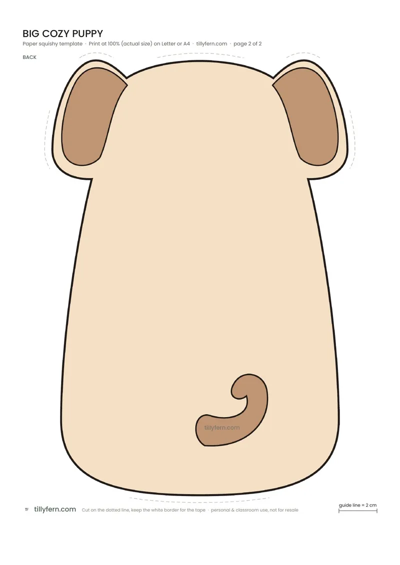 Big Cozy Puppy — page 2: the back of the paper squishy template