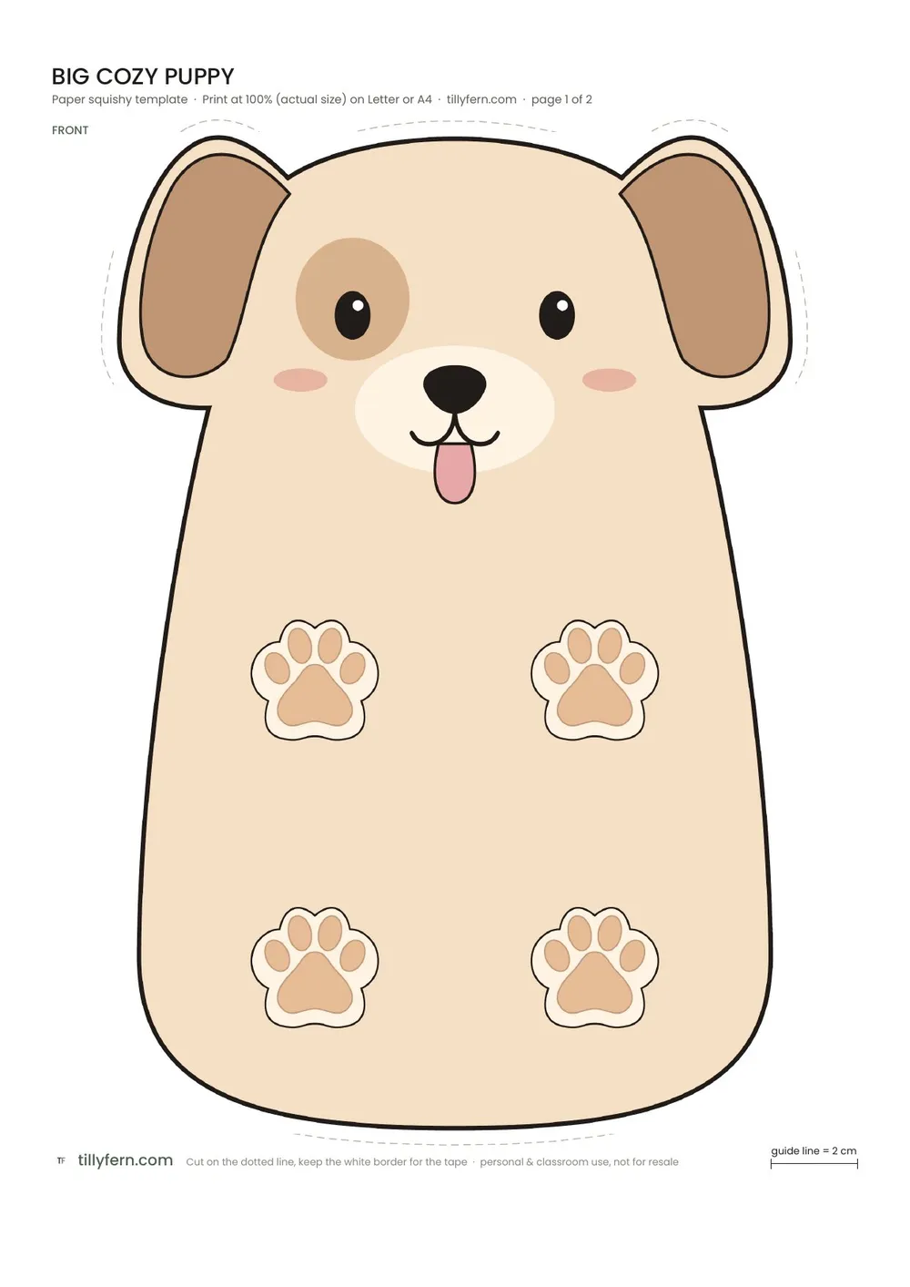 Big Cozy Puppy — free printable paper squishy from Big Paper Squishy Templates: 5 Cozy Animals