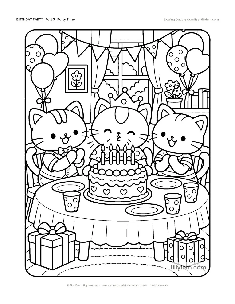 Blowing Out the Candles — free birthday coloring page from Birthday Party
