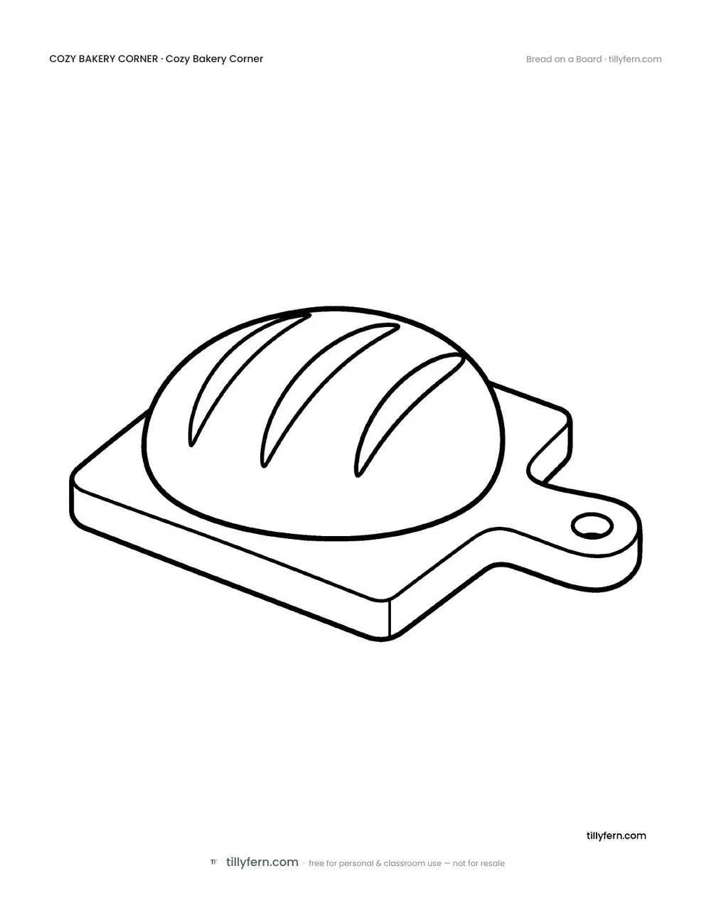 Bread on a Board — free bakery corner coloring page from Cozy Bakery Corner