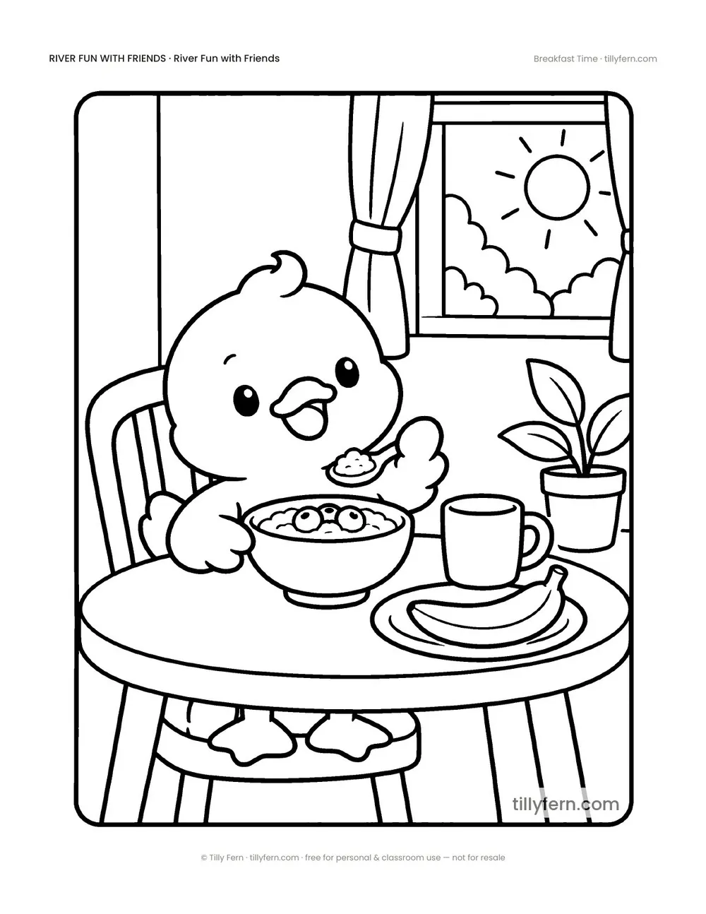 Breakfast Time — free duck coloring page from River Fun with Friends