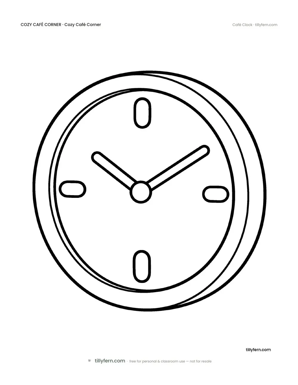 Café Clock — free café corner coloring page from Cozy Café Corner