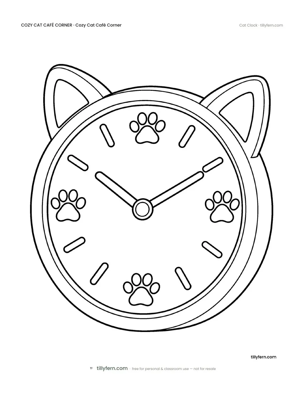 Cat Clock — free cat café corner coloring page from Cozy Cat Café Corner