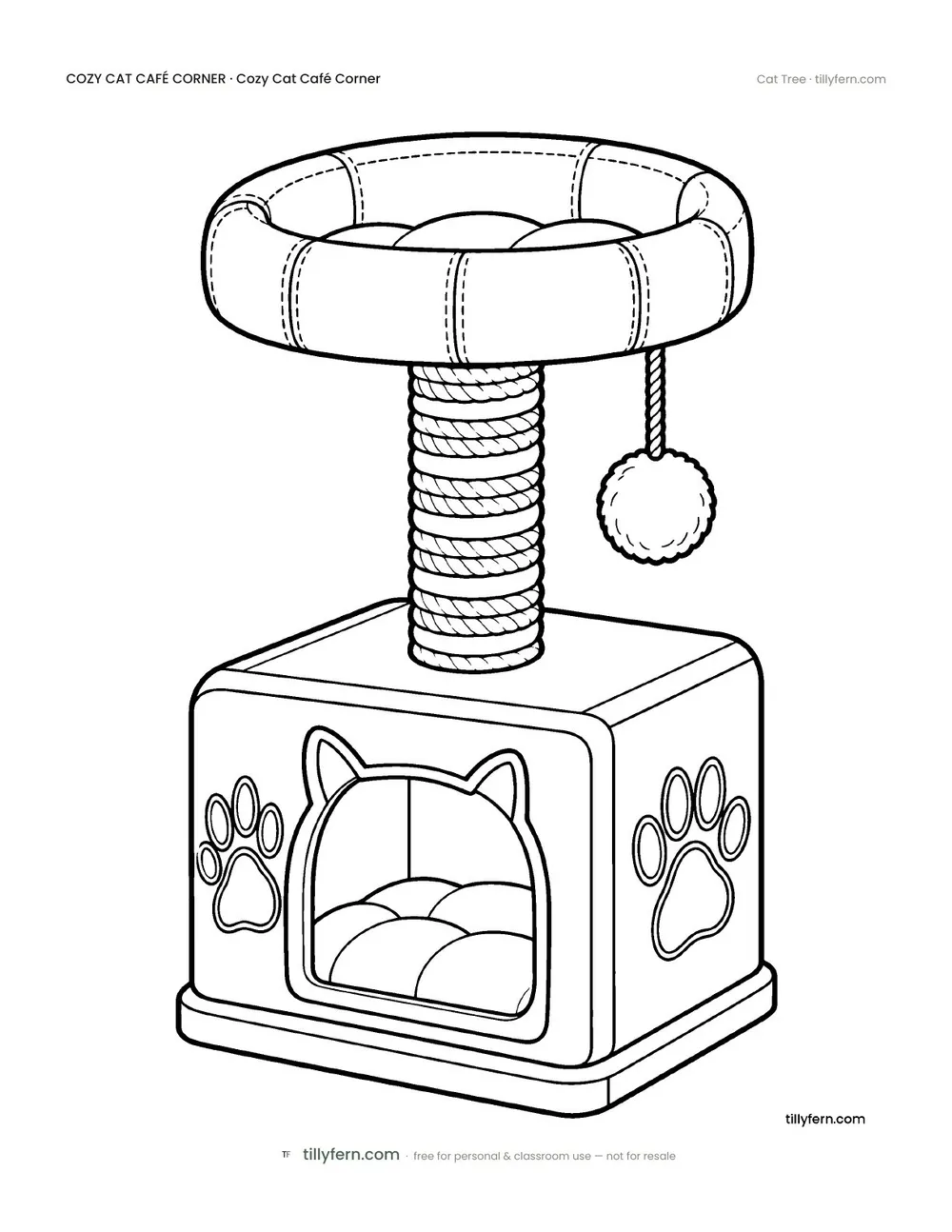 Cat Tree — free cat café corner coloring page from Cozy Cat Café Corner