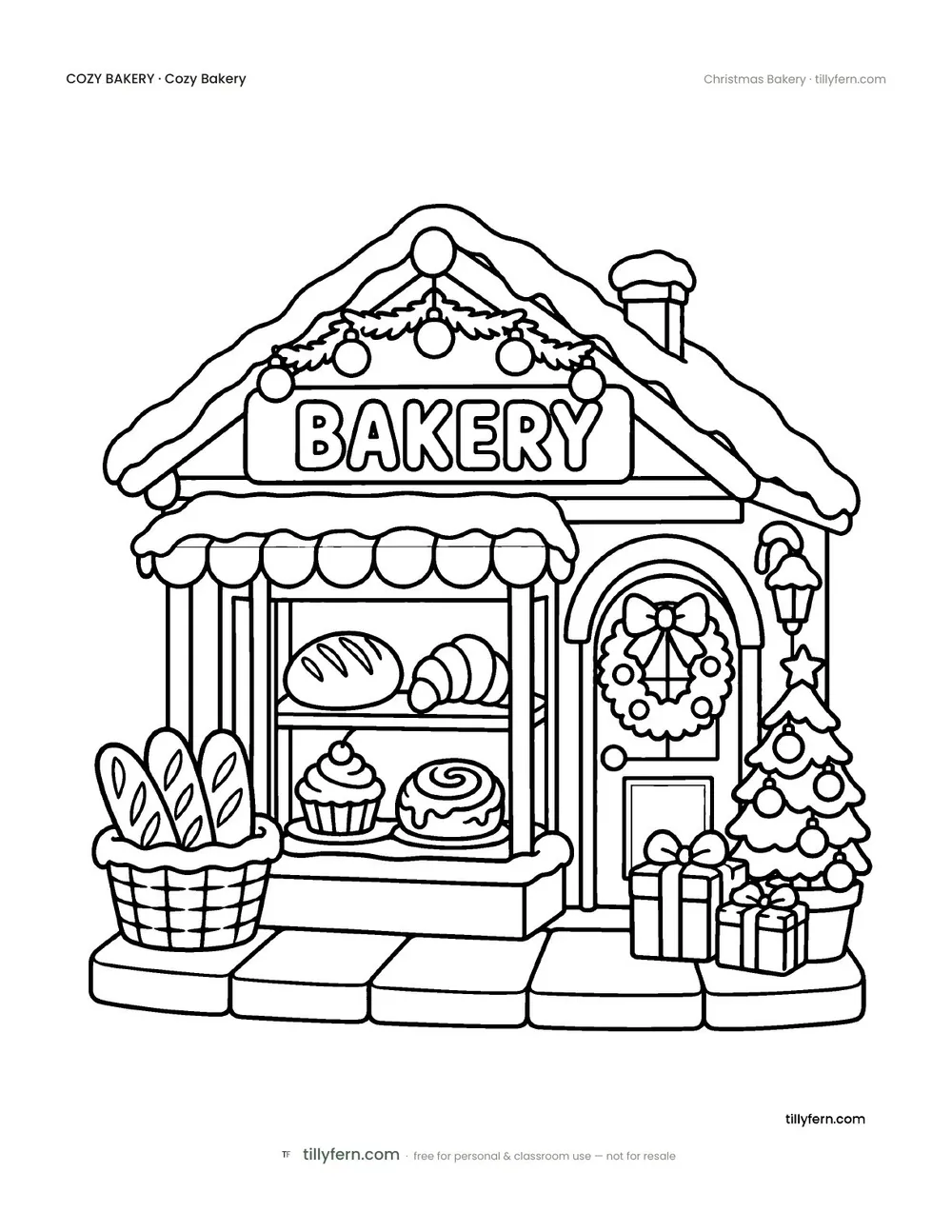 Christmas Bakery — free bakery coloring page from Cozy Bakery