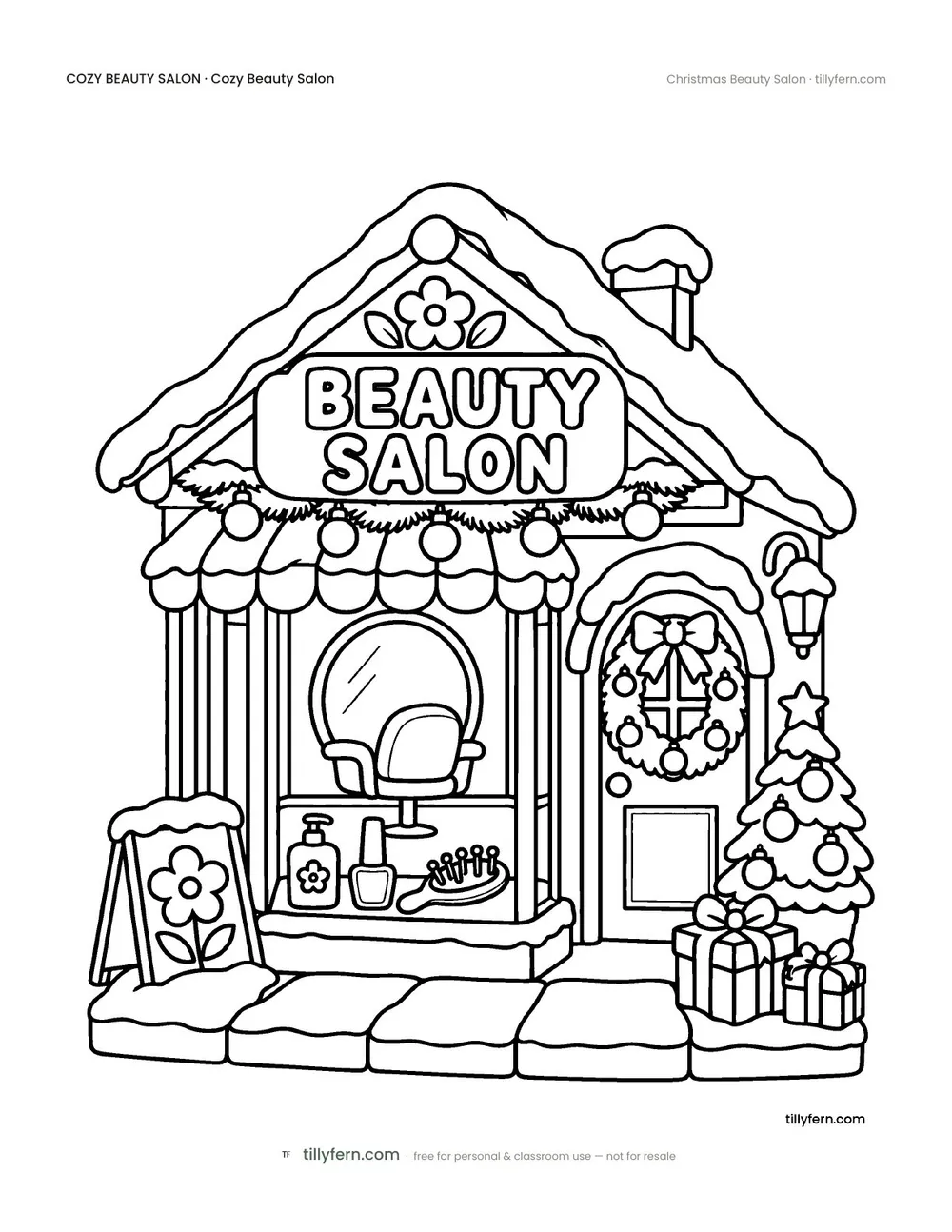 Christmas Beauty Salon — free beauty salon coloring page from Cozy Beauty Salon