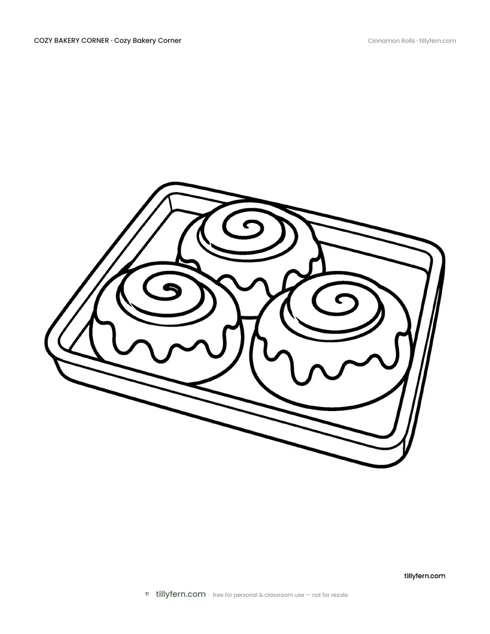 Cinnamon Rolls — free bakery corner coloring page from Cozy Bakery Corner