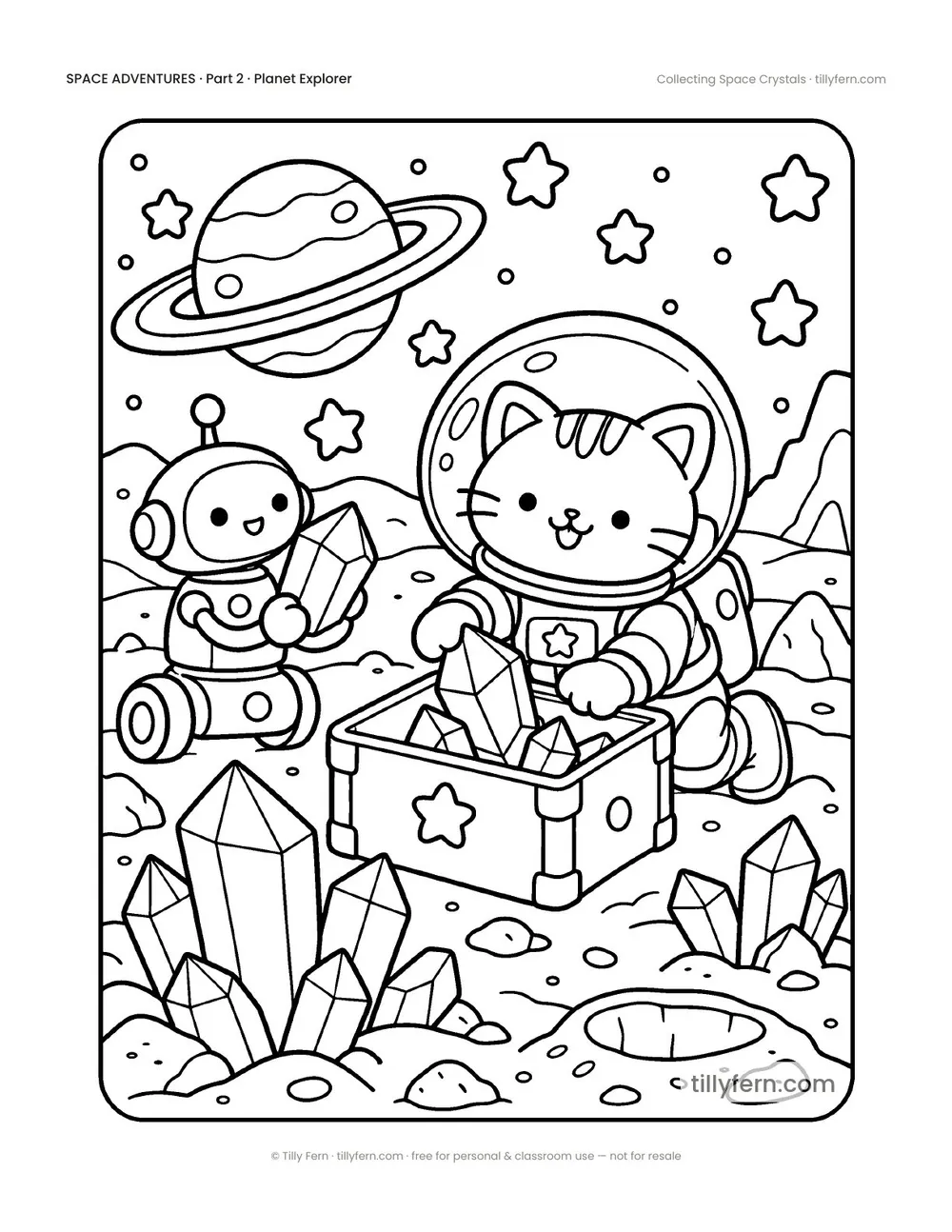 Collecting Space Crystals — free space coloring page from Space Adventures