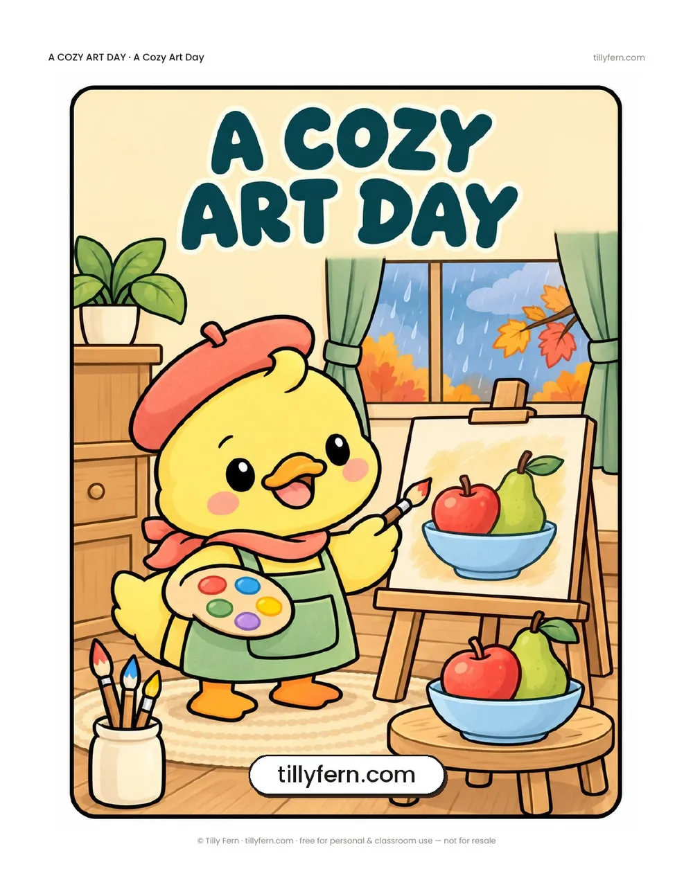 A Cozy Art Day coloring book — cover and all 10 pages in one PDF