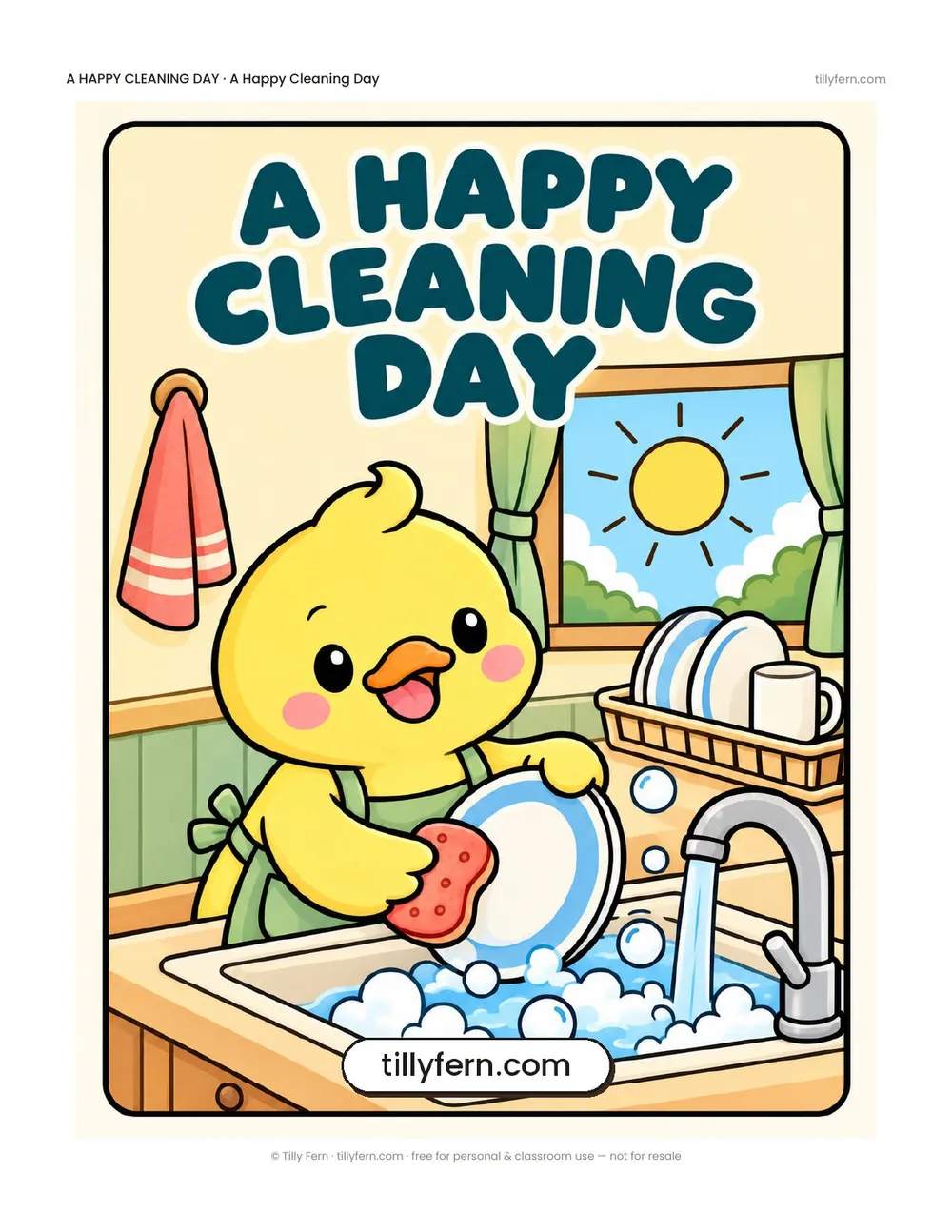 A Happy Cleaning Day coloring book — cover and all 10 pages in one PDF