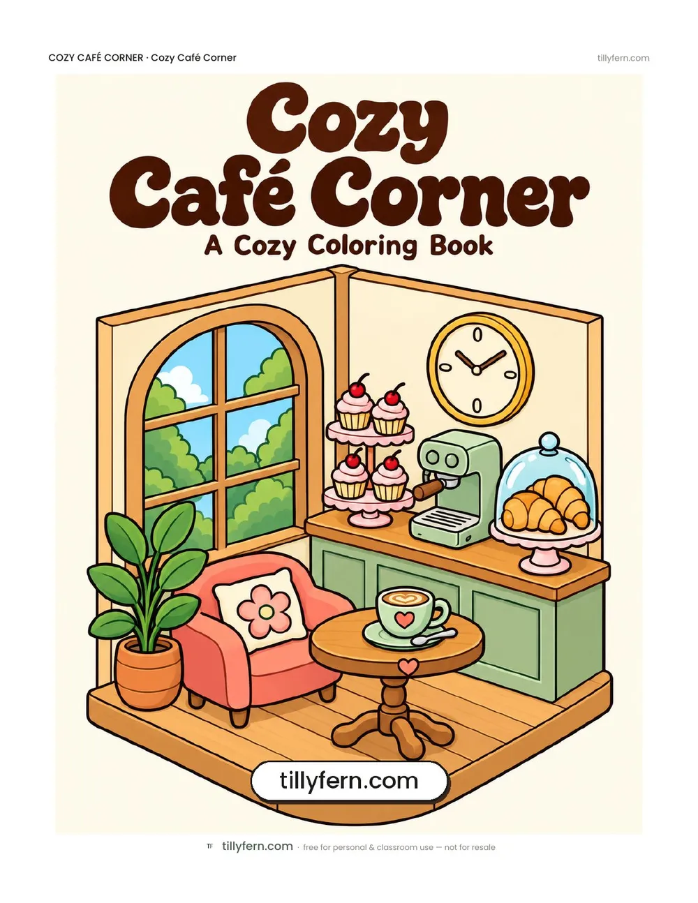 Cozy Café Corner coloring book — cover and all 9 pages in one PDF