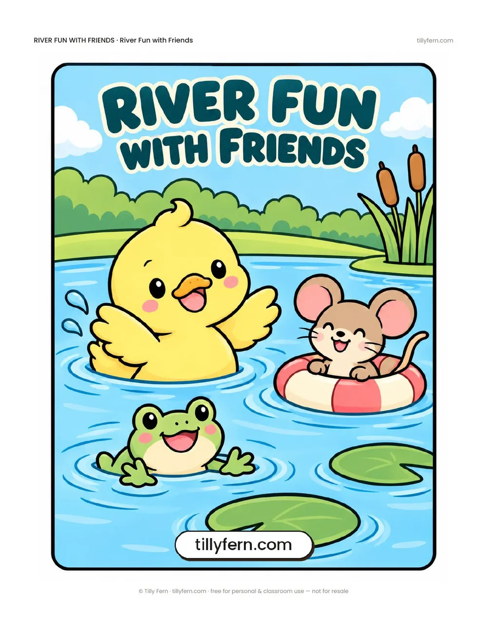 River Fun with Friends coloring book — cover and all 10 pages in one PDF