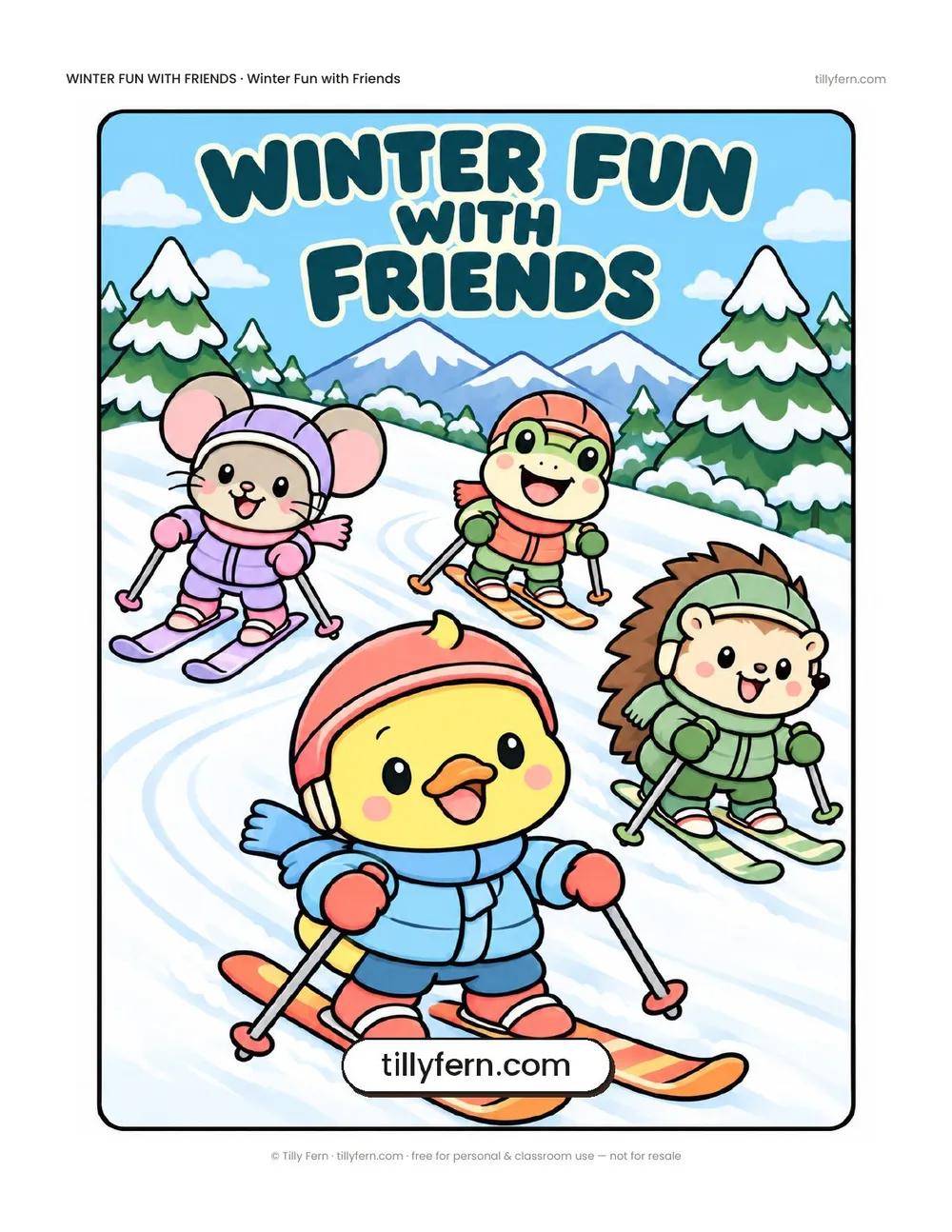Winter Fun with Friends coloring book — cover and all 10 pages in one PDF