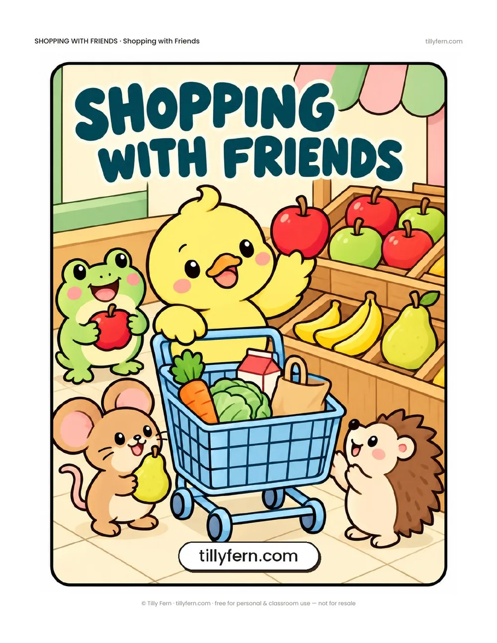 Shopping with Friends coloring book — cover and all 10 pages in one PDF