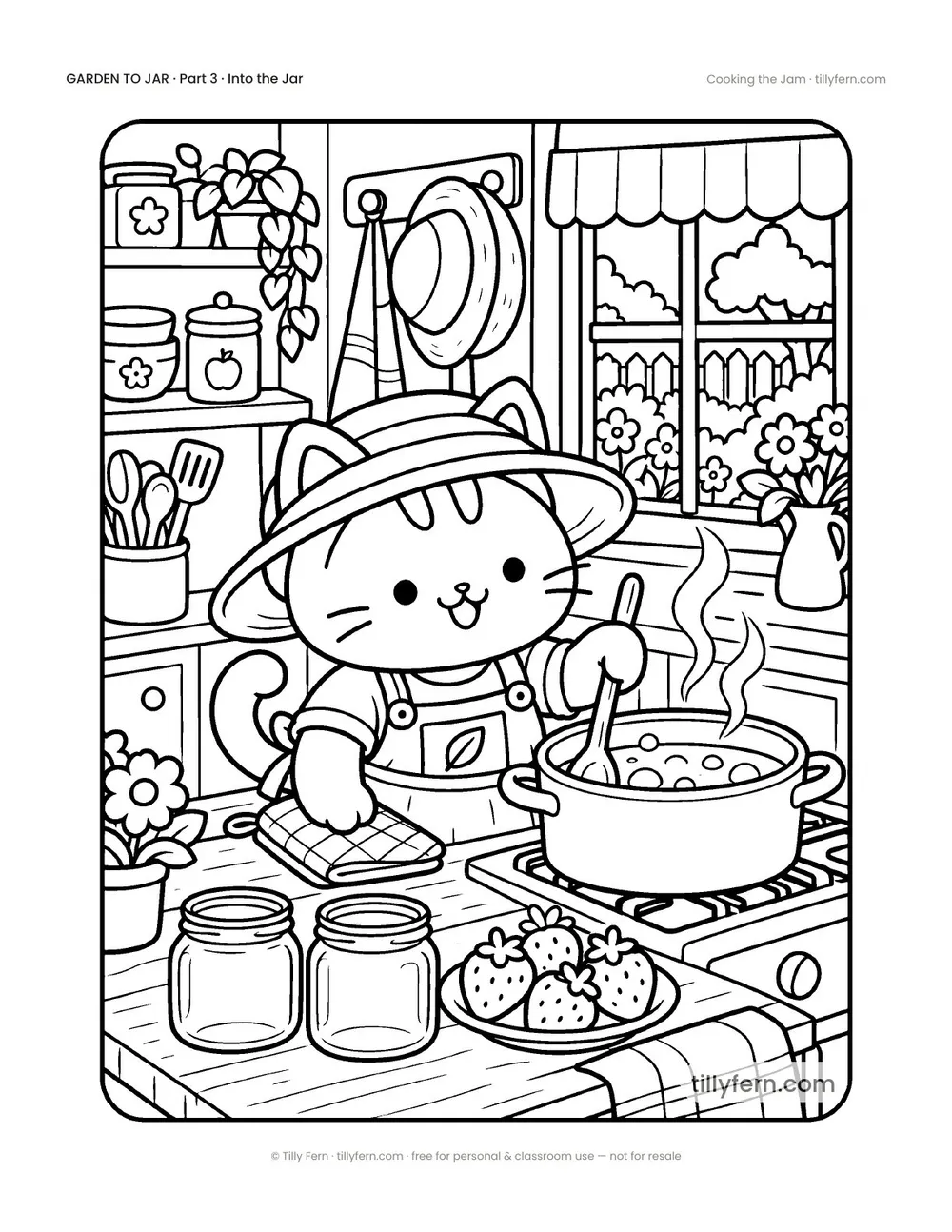 Cooking the Jam — free garden coloring page from Garden to Jar