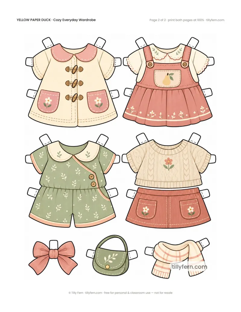 Cozy Everyday Wardrobe — page 2: more printable paper doll clothes