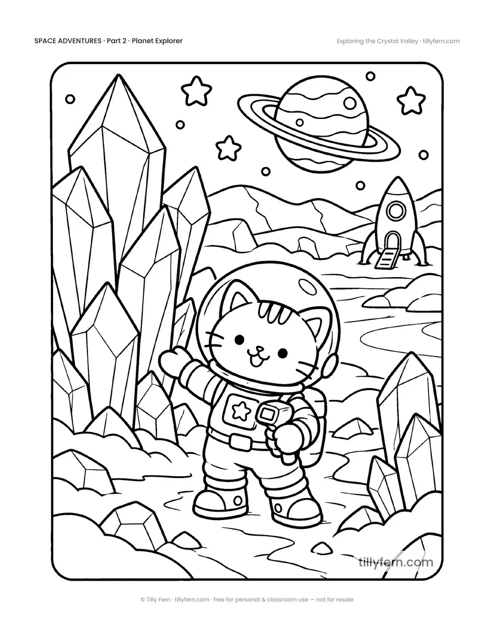 Exploring the Crystal Valley — free space coloring page from Space Adventures
