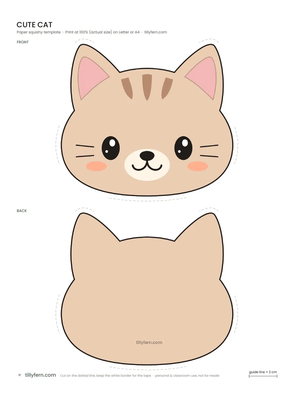 Cute Cat — free printable paper squishy from Cute Animal Paper Squishy Templates