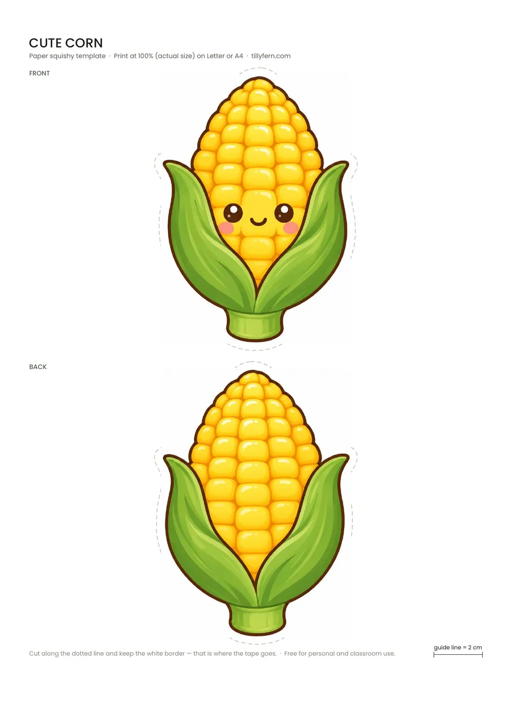 Cute Corn — free printable paper squishy from Fall Paper Squishy Templates