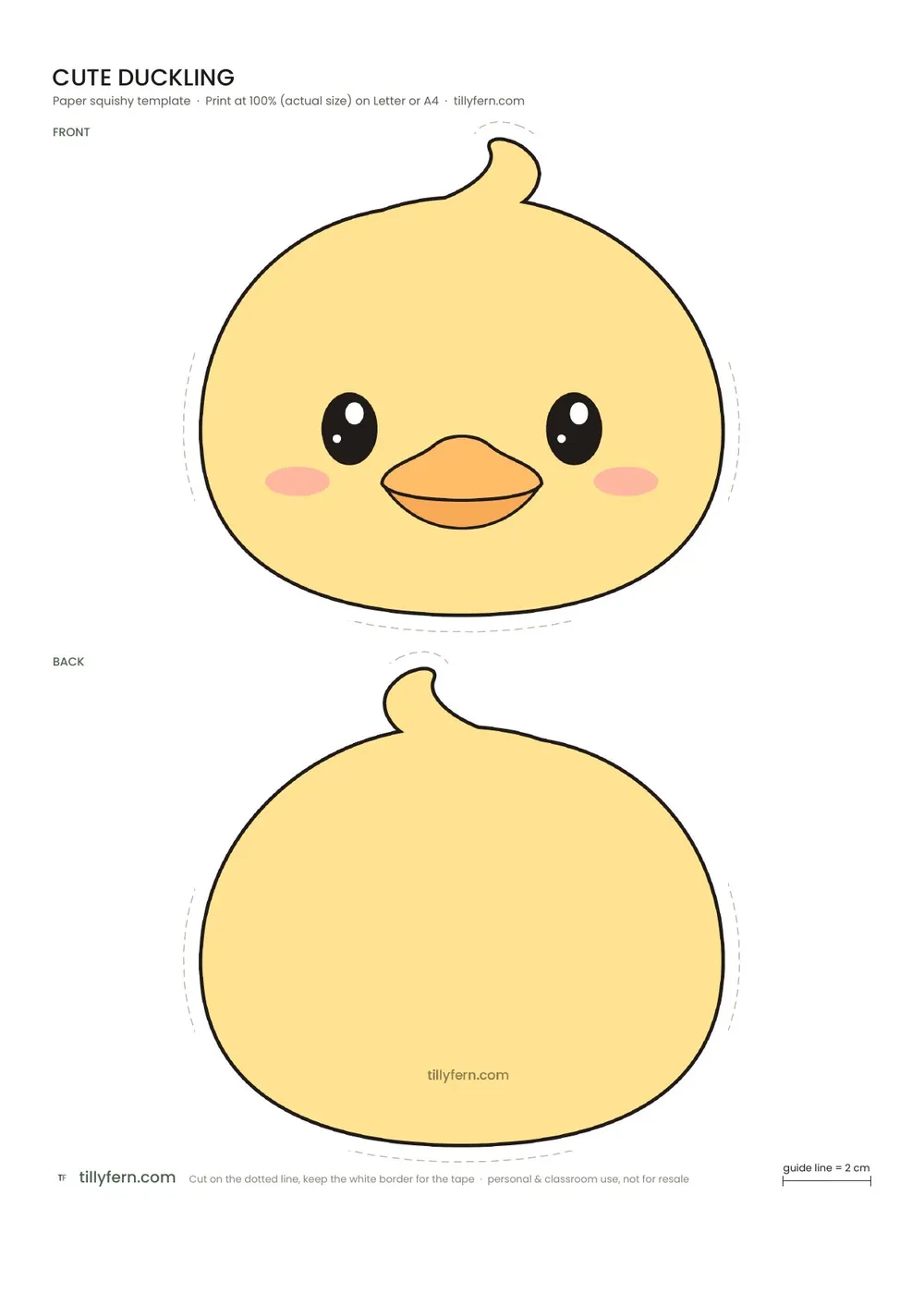 Cute Duckling — free printable paper squishy from Cute Animal Paper Squishy Templates