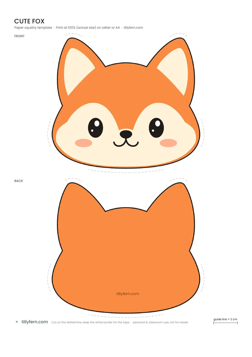 Cute Fox — free printable paper squishy from Cute Animal Paper Squishy Templates