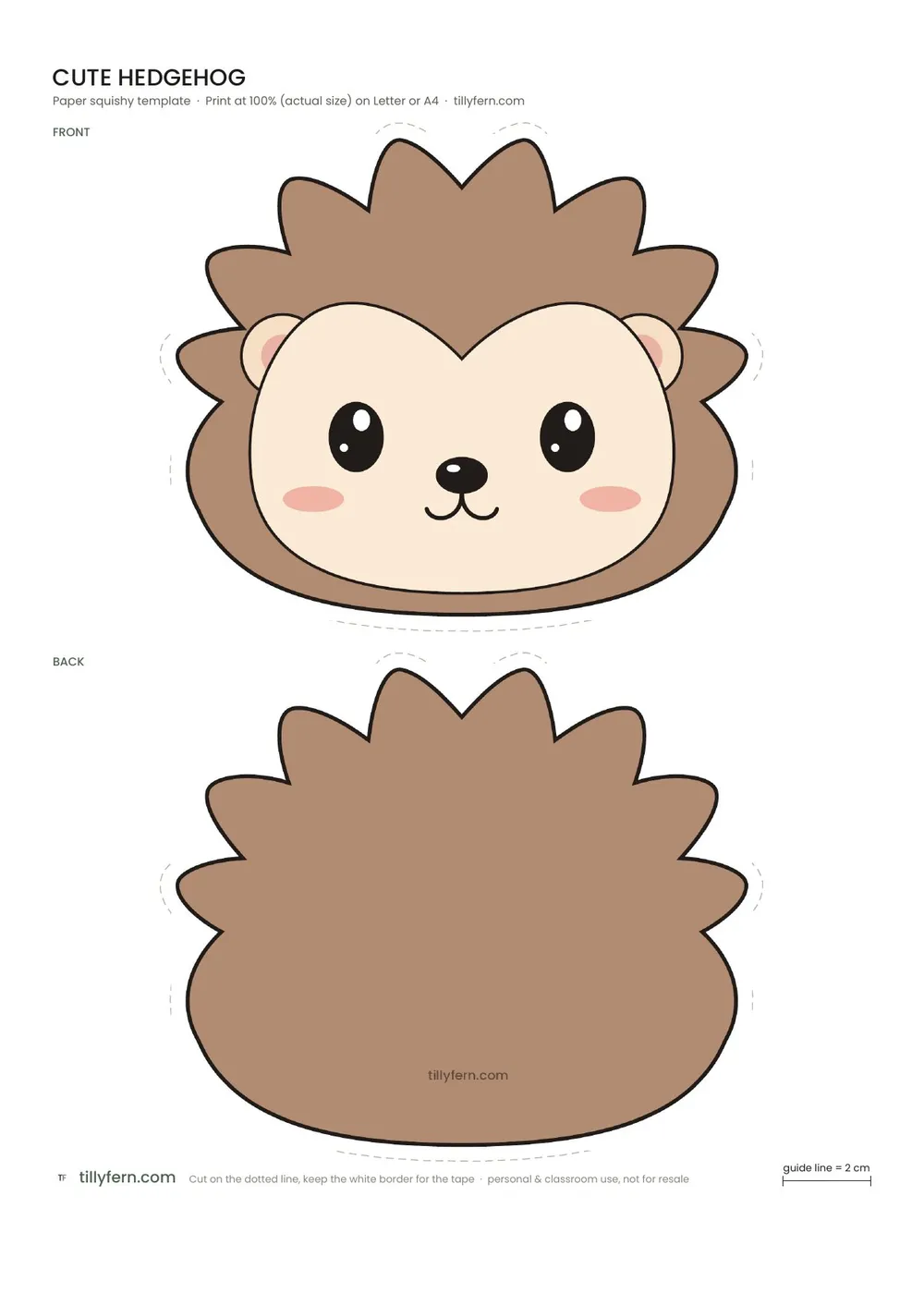 Cute Hedgehog — free printable paper squishy from Cute Animal Paper Squishy Templates